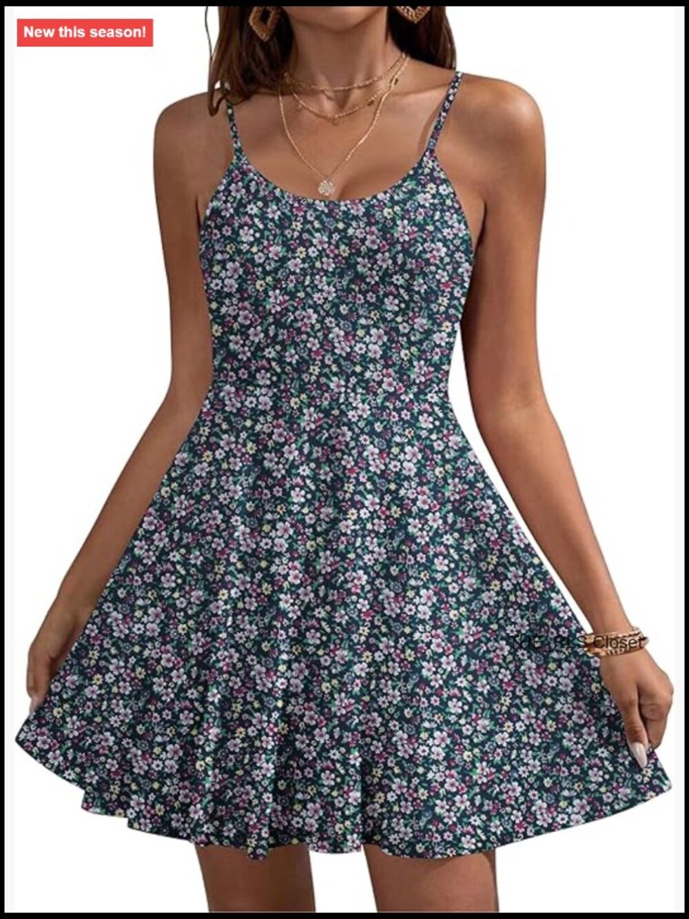 Polyester Spandex Spaghetti Strap Mini Dress With Pockets Fit Flare